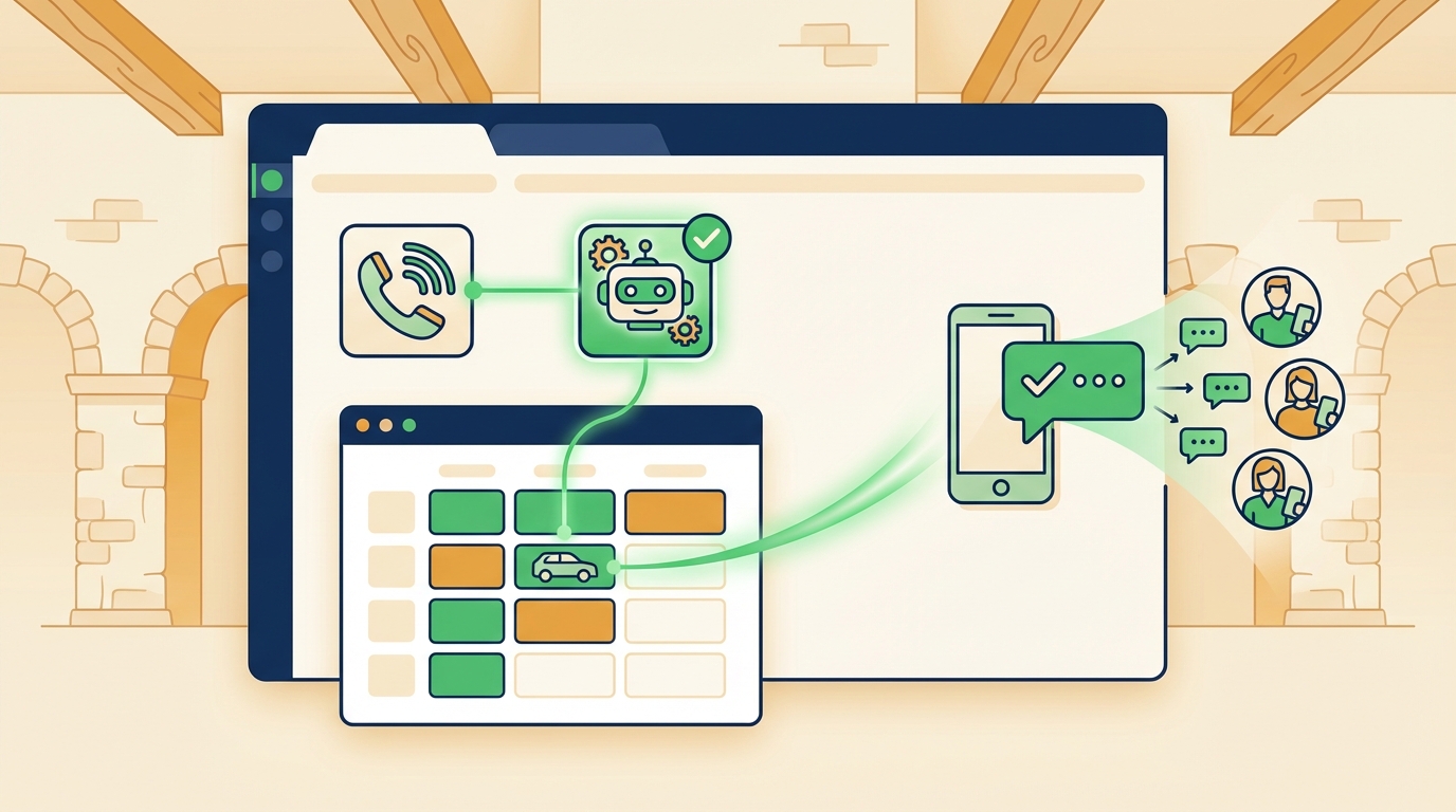 AI appointment system dashboard showing automated booking, reminders, and schedule optimization for an auto repair shop
