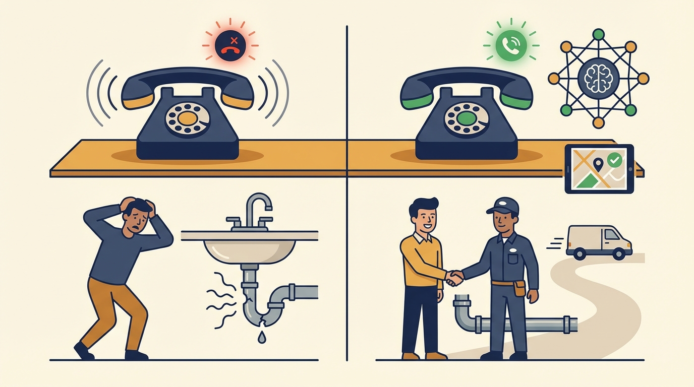 Comparison of missed calls versus AI-answered calls for a plumbing business
